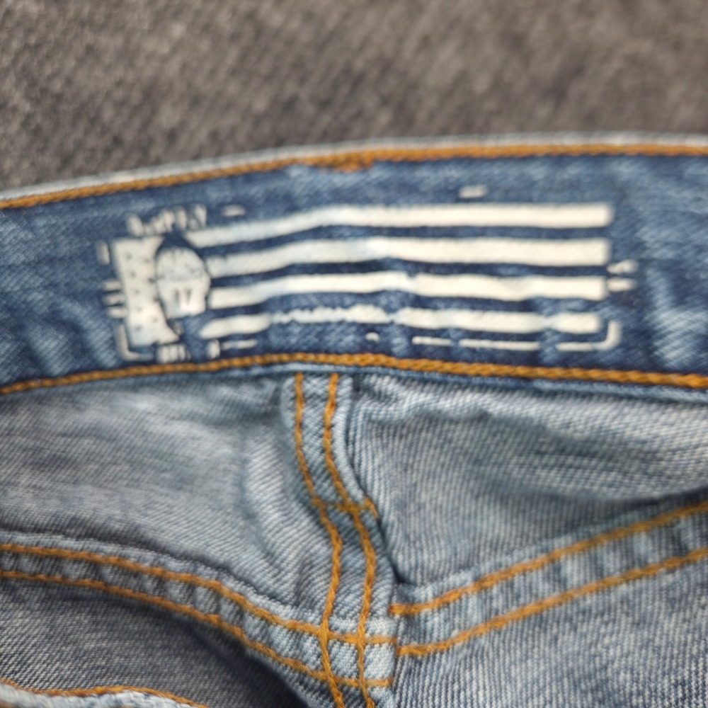 Born Fly Men Distressed Denim Jeans Blue Light Wash Button Fly Size 32 Y2K Style - Picture 3 of 11